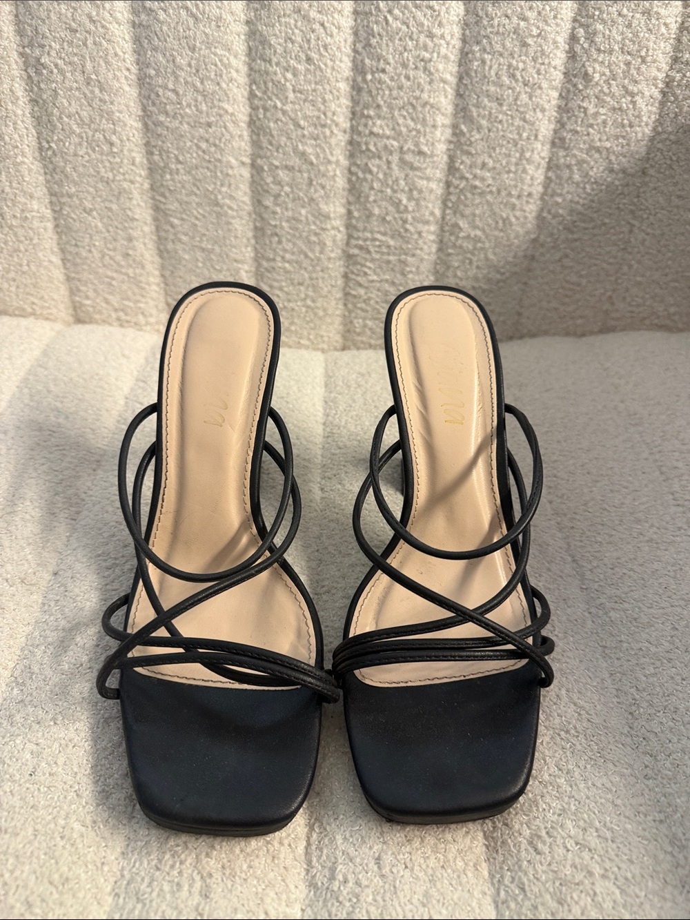 Black Strappy Square-Toe Women's Heeled Sandals